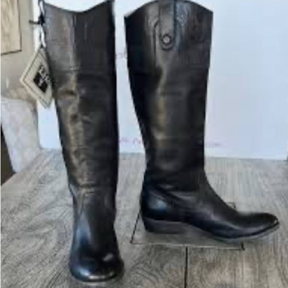 Frye 7.5 7 1/2 Black Leather Knee-High riding Boots “Melissa”